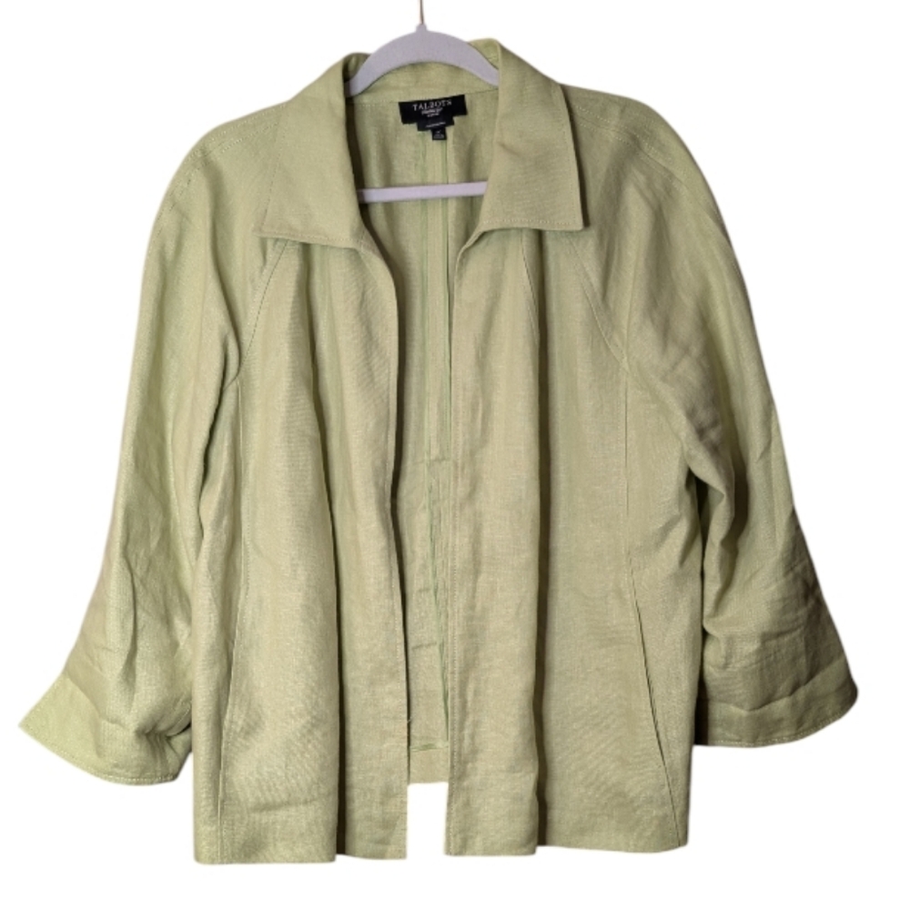 Talbots Pure Irish Linen Open Front Jacket - Spring Green - Size 1X lagenlook